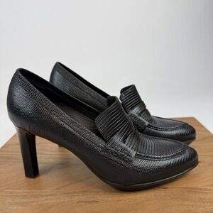 New Womens Aquatalia Rella Waterproof Leather Black Heeled Shoes Sz 10.5 M
